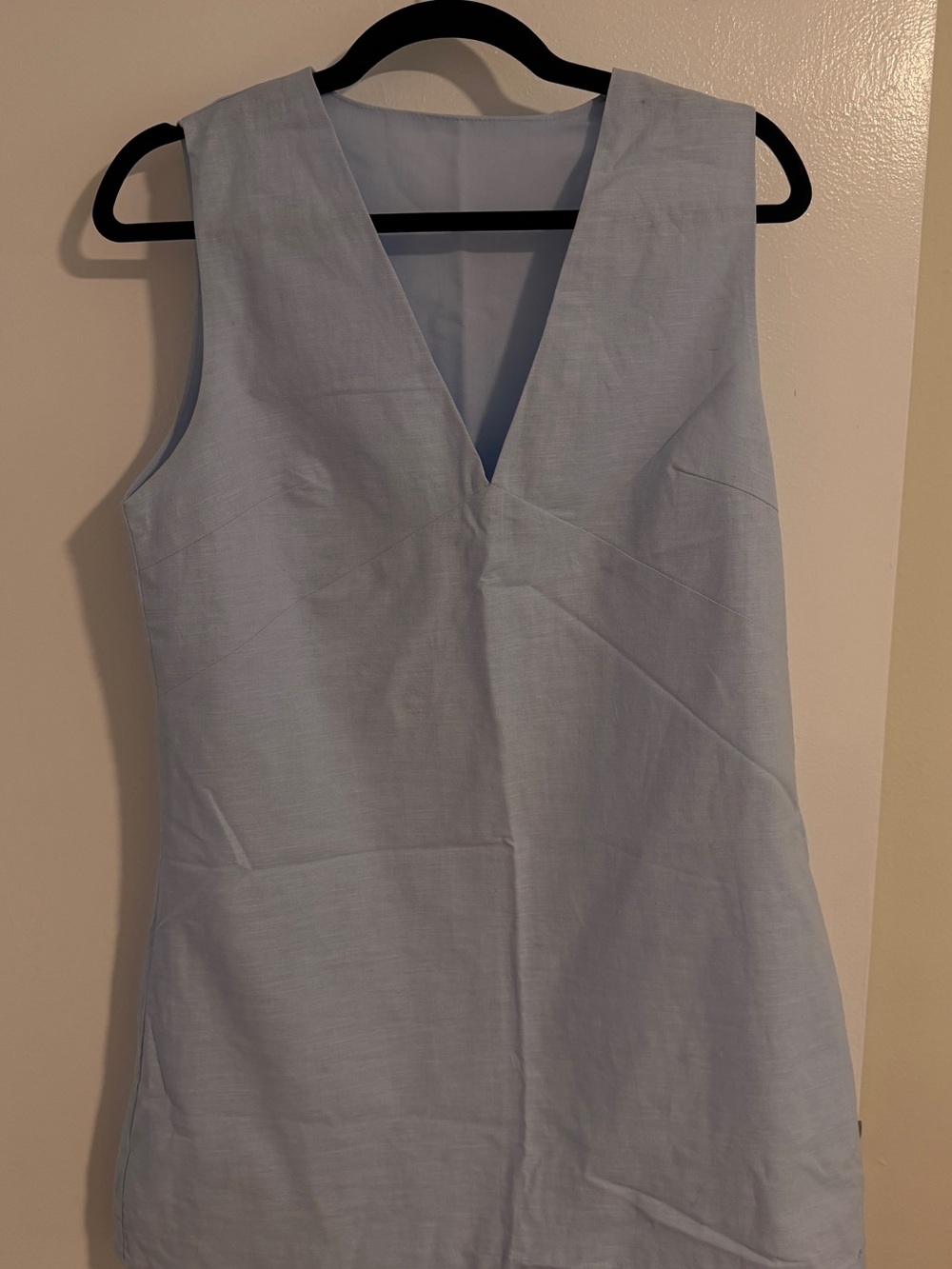 Sleeveless Commense Cotton Linen Blend V-Neck Women’s Dress in Light Blue